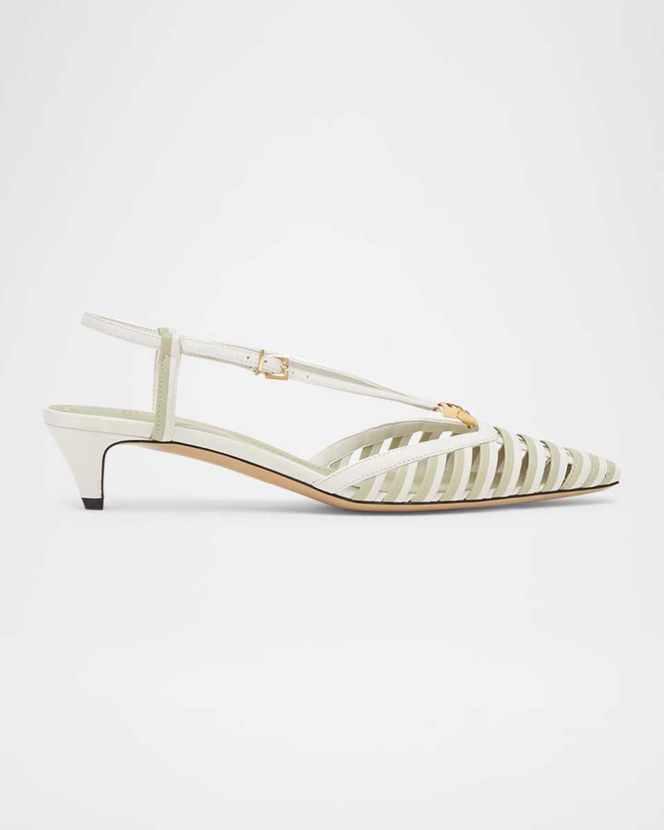FFold Leather Kitten-Heel Slingback Pumps
